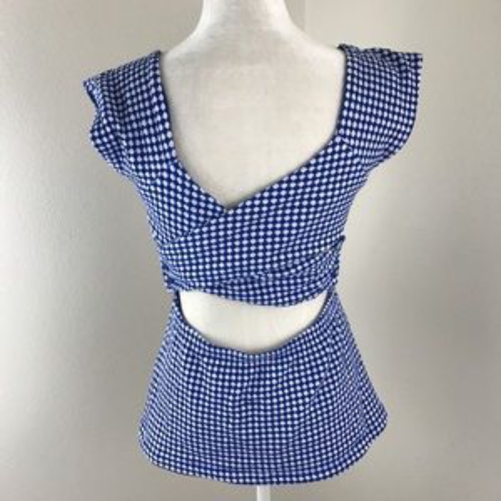 Anthropologie Deletta Blue & White Peplum Top - Picture 5 of 8